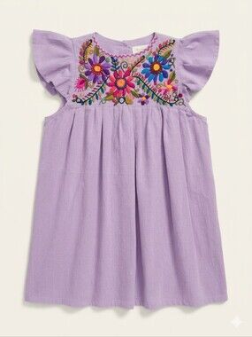 Luna Antigua Girls Guatemala Embroidered Floral Flutter A-Line Dress Lilac Sz 6